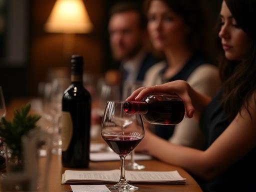 Un sommelier versa del vino durante un workshop di degustazione.